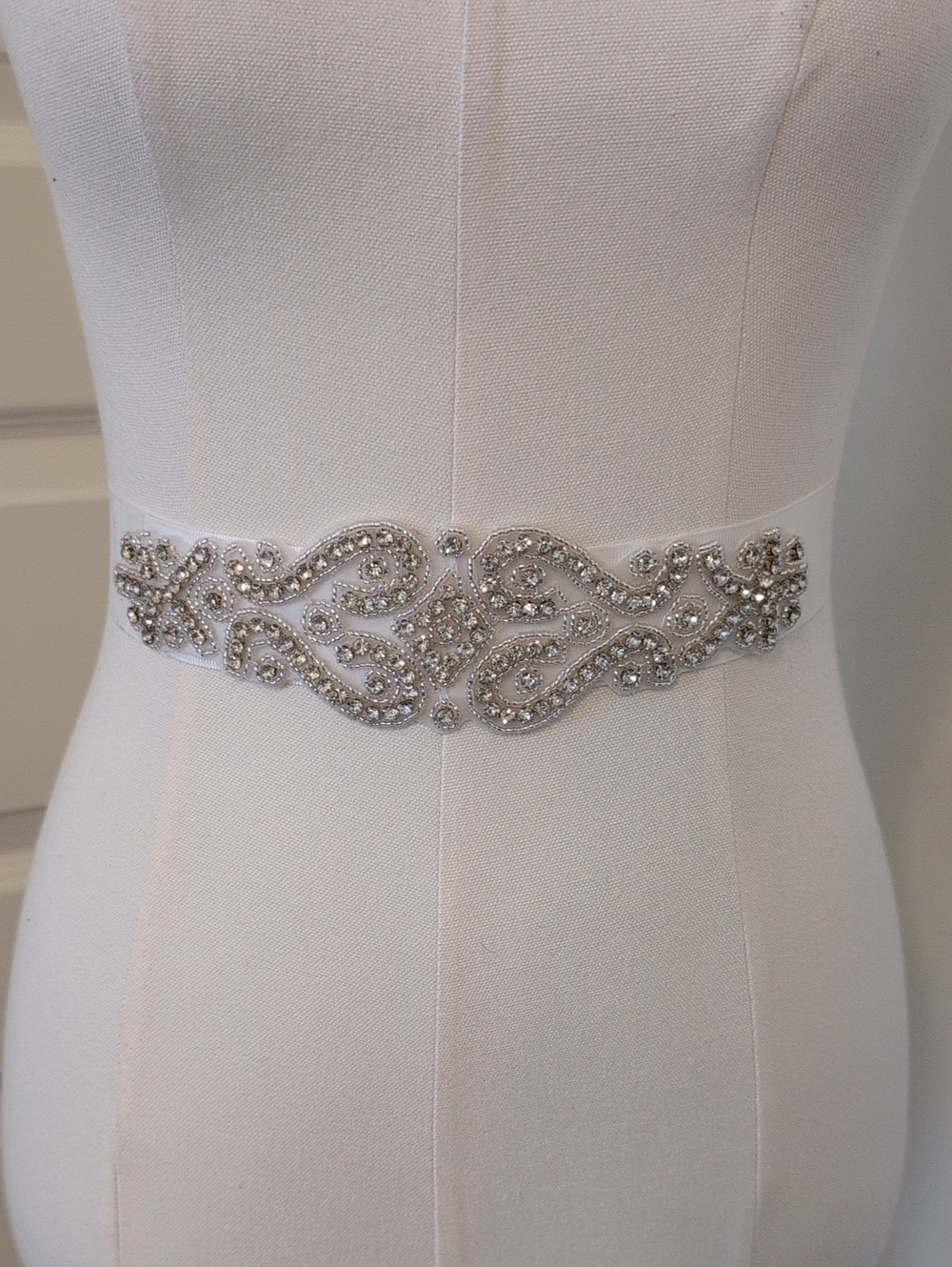 Crystal Embellished White Sash Belt Bridal